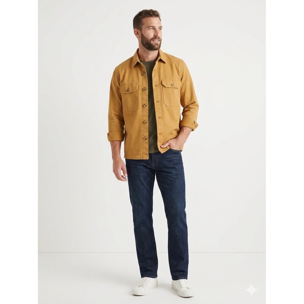 Quince Mens Organic Cotton Canvas Chore Jacket Ochre Yellow Small Shirt Jacket